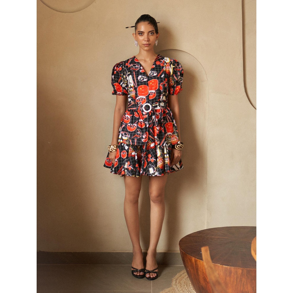 House of Fett Miso Ramen Print Black Dress