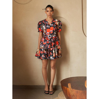 House of Fett Miso Ramen Print Black Dress