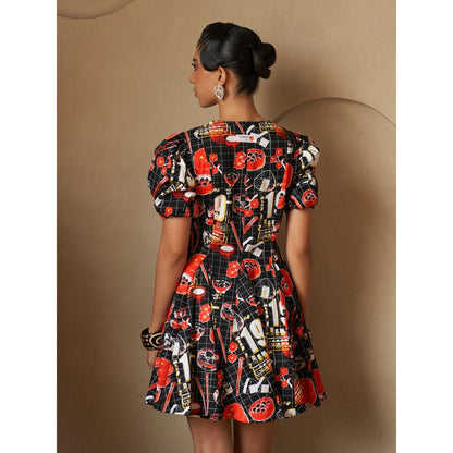 House of Fett Miso Ramen Print Black Dress