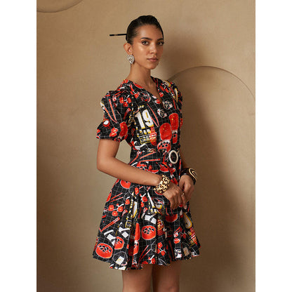 House of Fett Miso Ramen Print Black Dress