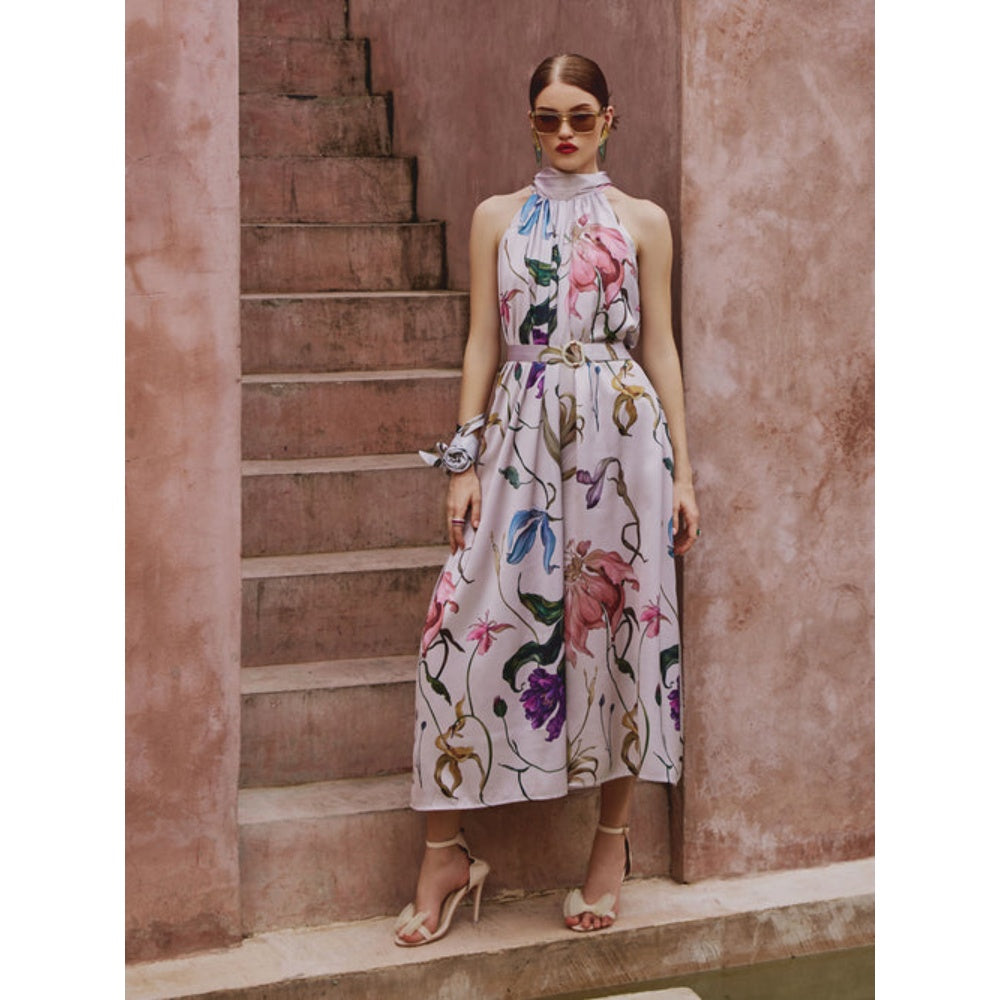 House of Fett Blair Floral Jumpsuit With Belt - Ivory
