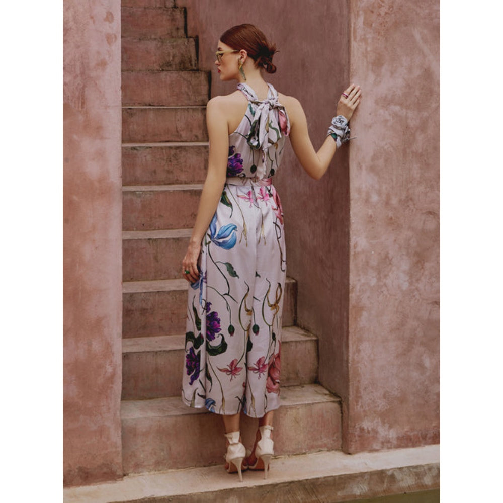 House of Fett Blair Floral Jumpsuit With Belt - Ivory