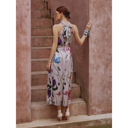 House of Fett Blair Floral Jumpsuit With Belt - Ivory