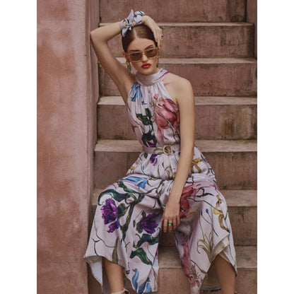 House of Fett Blair Floral Jumpsuit With Belt - Ivory