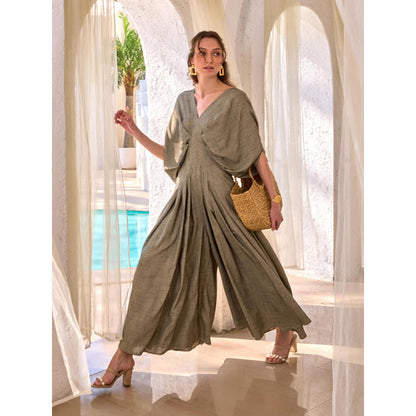 House of Fett Nusa Pleated Jumpsuit - Green