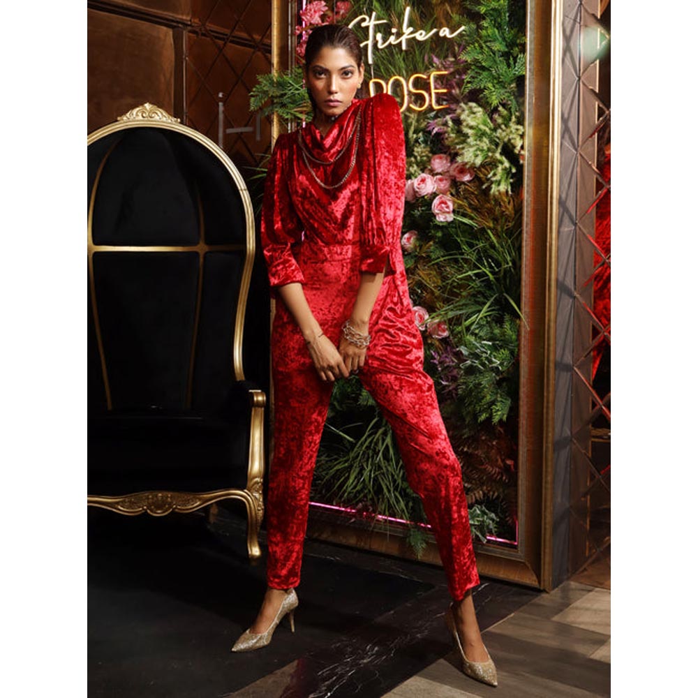 House of Fett Moulin Rouge Jumpsuit With Chain - Red