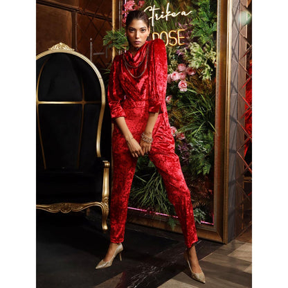 House of Fett Moulin Rouge Jumpsuit With Chain - Red
