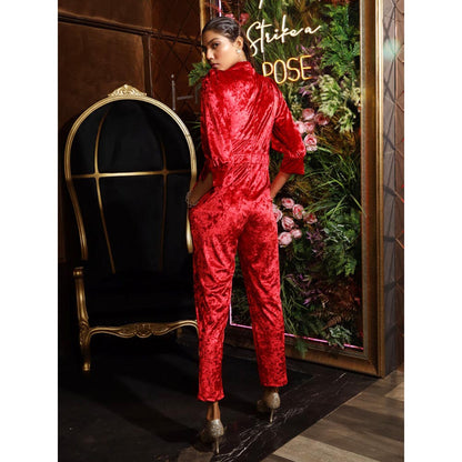 House of Fett Moulin Rouge Jumpsuit With Chain - Red