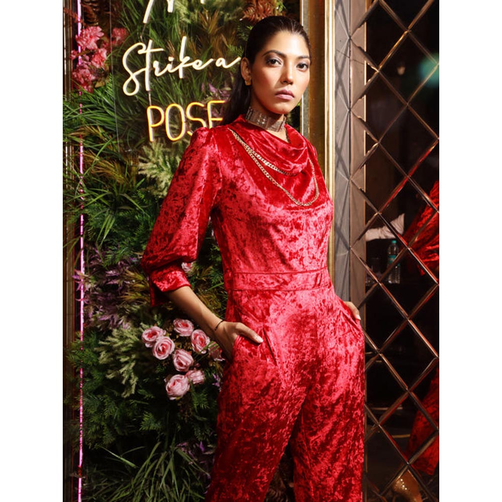 House of Fett Moulin Rouge Jumpsuit With Chain - Red