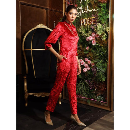 House of Fett Moulin Rouge Jumpsuit With Chain - Red