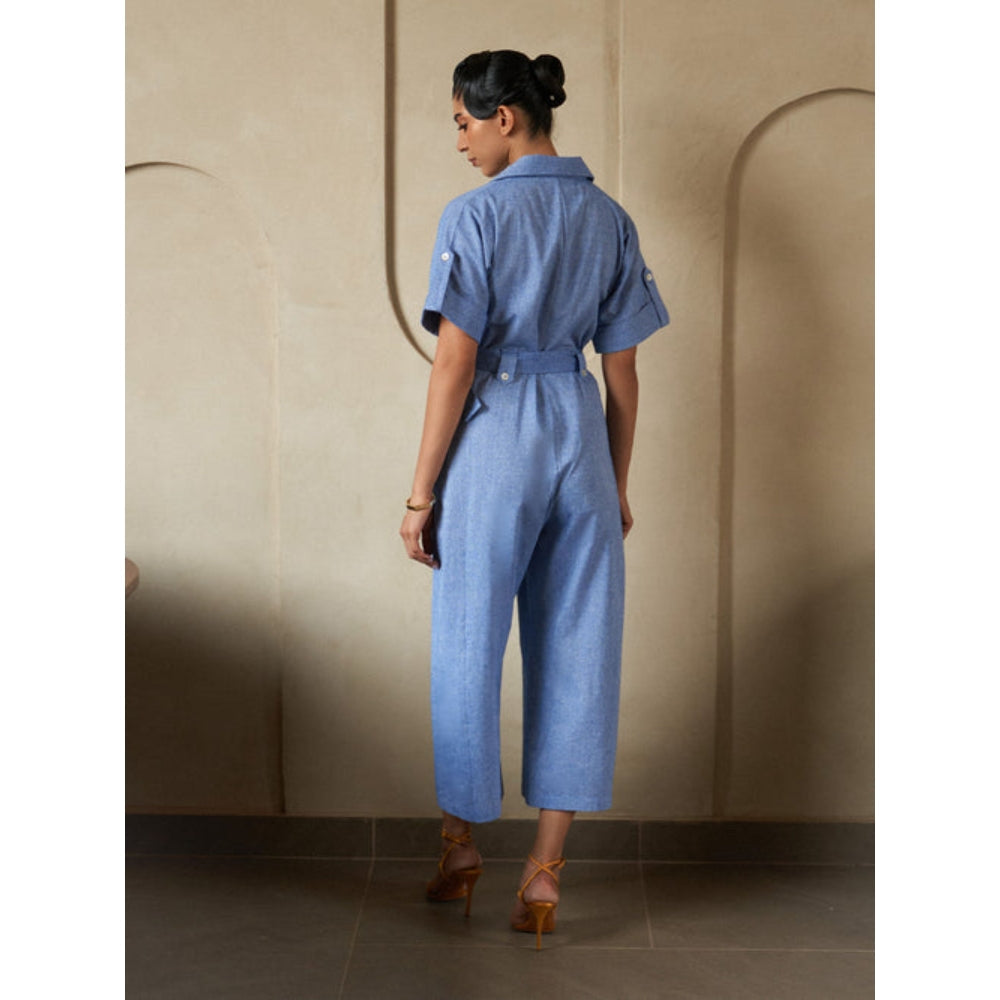 House of Fett Ocean Belted Jumpsuit - Blue