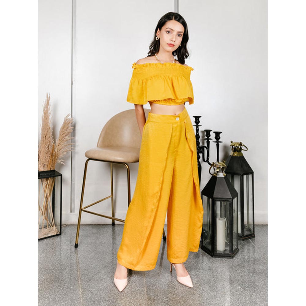 House of Fett Womens Belloni as Solid Yellow Overlap Pant