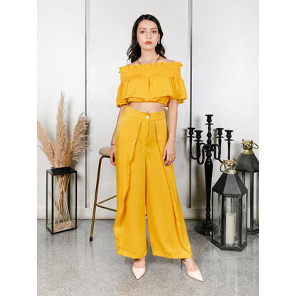 House of Fett Womens Belloni as Solid Yellow Overlap Pant