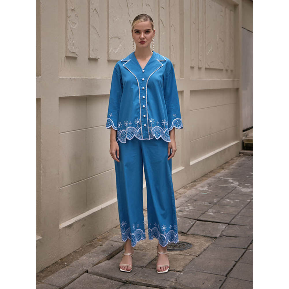 House of Fett Cyrus Blue Schiffli Co-Ord Set