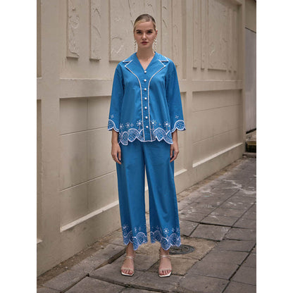 House of Fett Cyrus Blue Schiffli Co-Ord Set