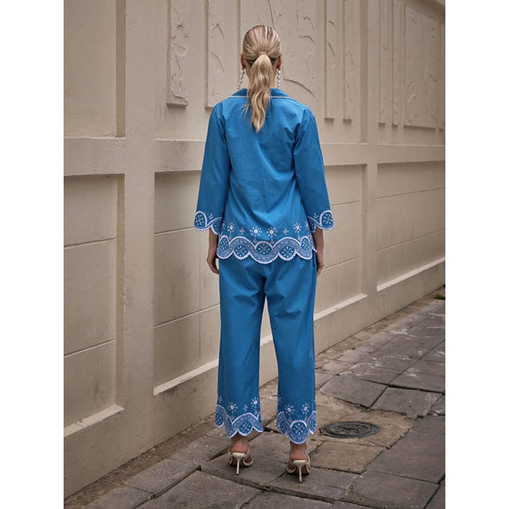 House of Fett Cyrus Blue Schiffli Co-Ord Set