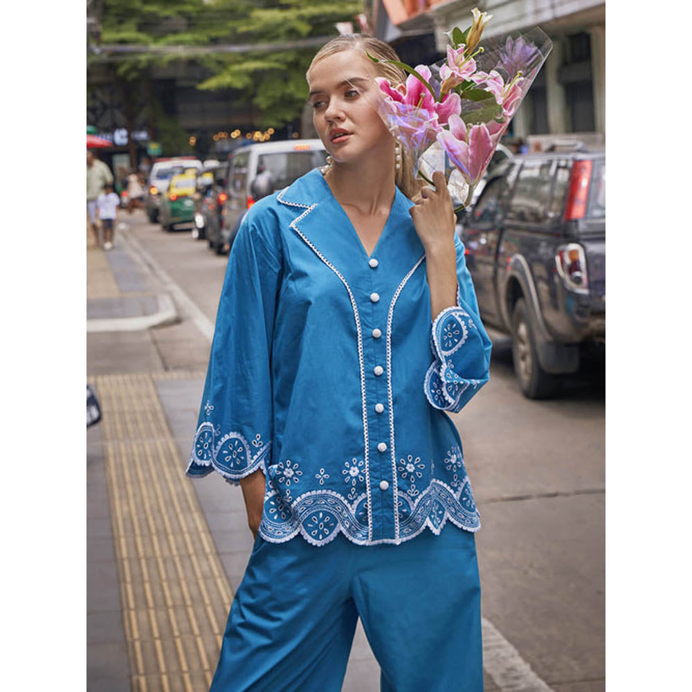 House of Fett Cyrus Blue Schiffli Co-Ord Set