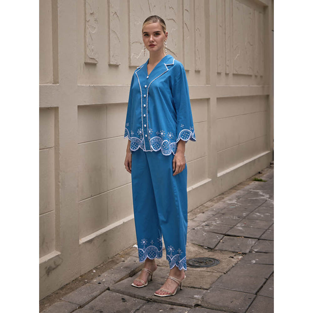 House of Fett Cyrus Blue Schiffli Co-Ord Set