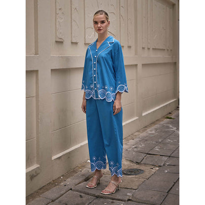 House of Fett Cyrus Blue Schiffli Co-Ord Set