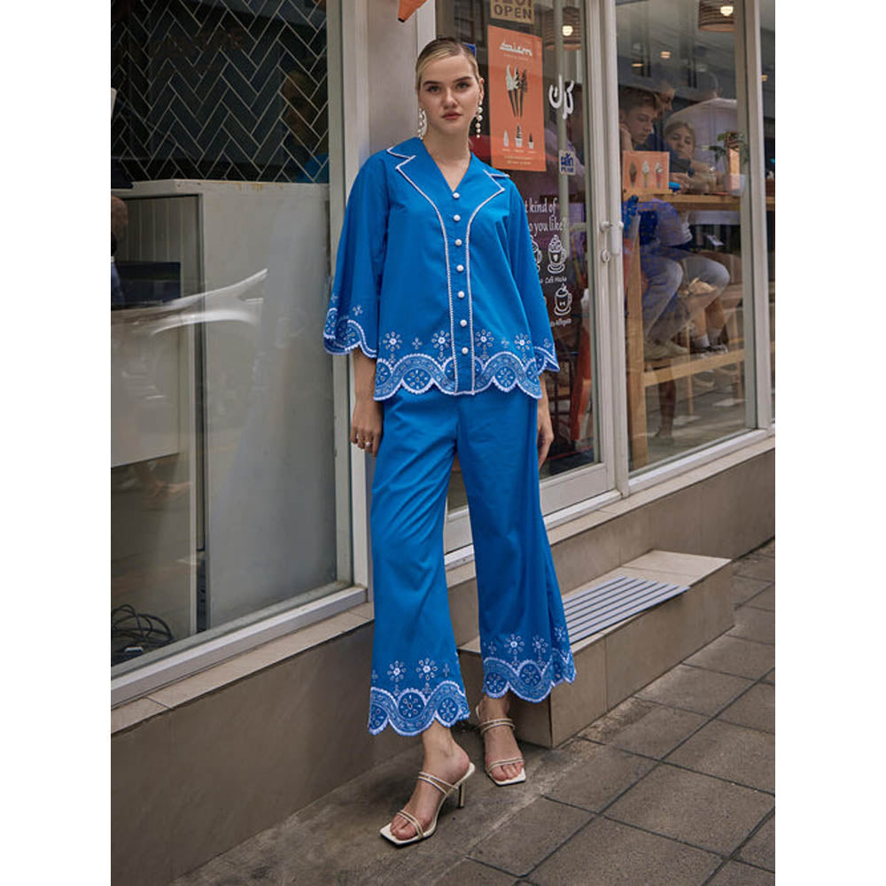 House of Fett Cyrus Blue Schiffli Co-Ord Set