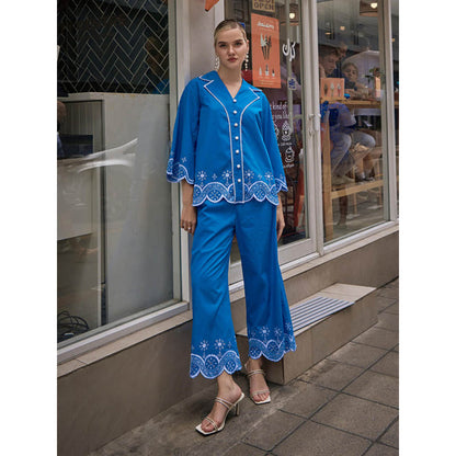 House of Fett Cyrus Blue Schiffli Co-Ord Set
