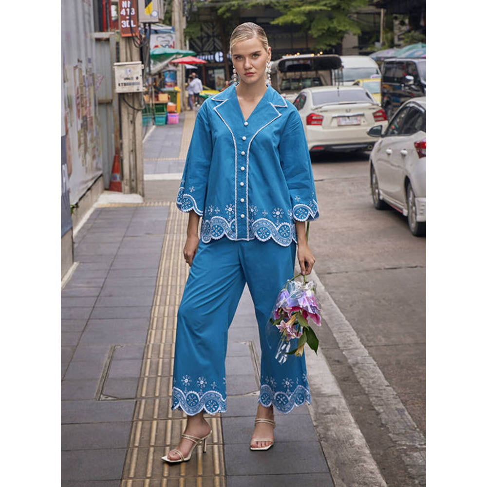 House of Fett Cyrus Blue Schiffli Co-Ord Set