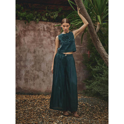 House of Fett Diana Organza Applique Floral Co-Ord Set - Green