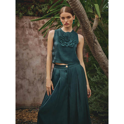 House of Fett Diana Organza Applique Floral Co-Ord Set - Green