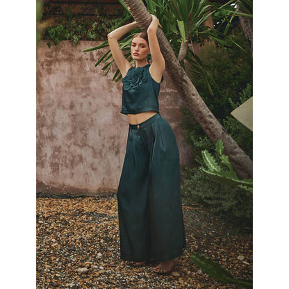 House of Fett Diana Organza Applique Floral Co-Ord Set - Green