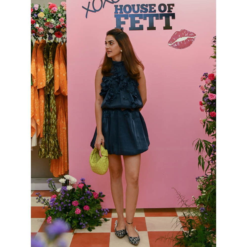 House of Fett Manhattan Organza Applique Floral Dress - Blue