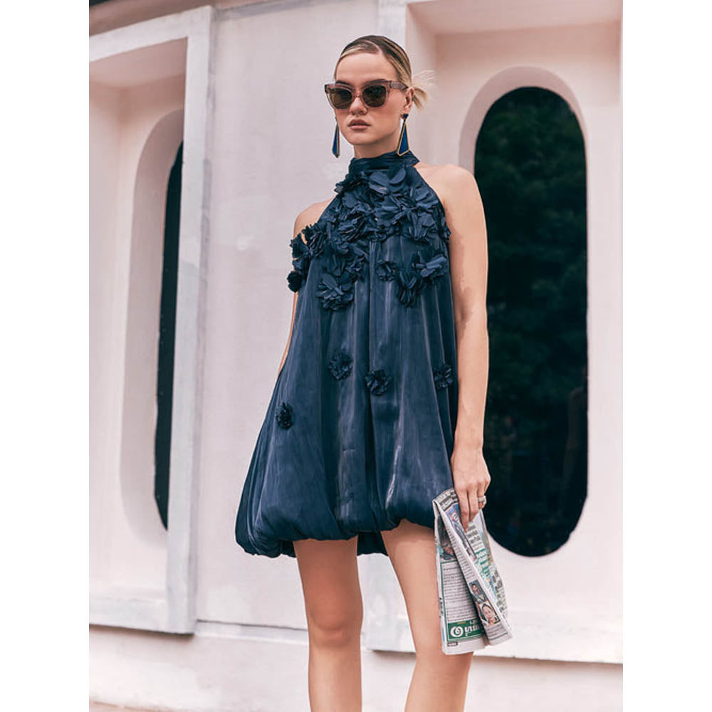 House of Fett Manhattan Organza Applique Floral Dress - Blue