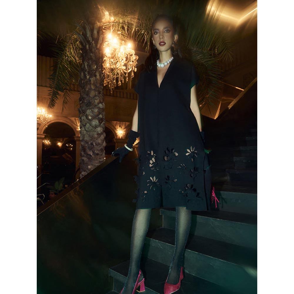 House of Fett Skyfall Cutwork Jacket Dress - Black