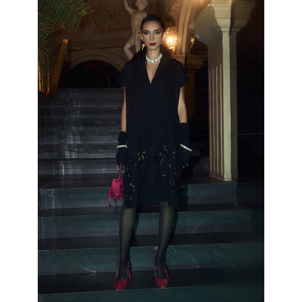 House of Fett Skyfall Cutwork Jacket Dress - Black