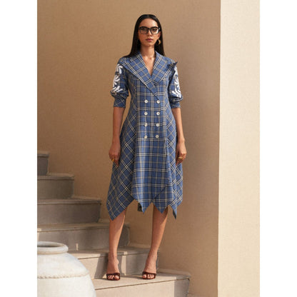 House of Fett Embroidered Double Breasted Jacket Dress - Blue