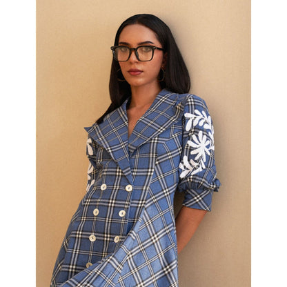 House of Fett Embroidered Double Breasted Jacket Dress - Blue