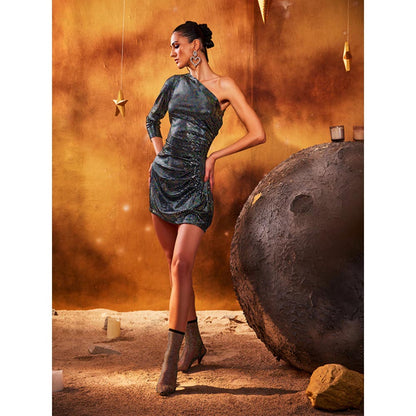 House of Fett Star Dust One Shoulder Dress - Black
