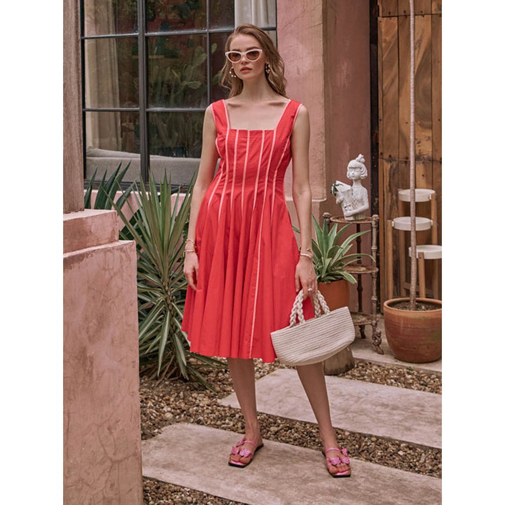 House of Fett The Townie Fit And Flare Piping Dress - Orange