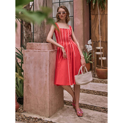 House of Fett The Townie Fit And Flare Piping Dress - Orange