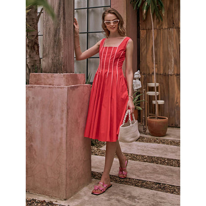 House of Fett The Townie Fit And Flare Piping Dress - Orange