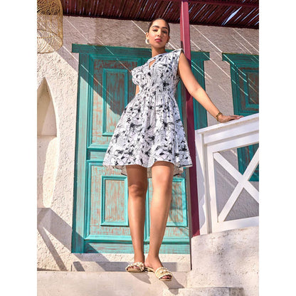 House of Fett Orb Short Cotton Dress - White