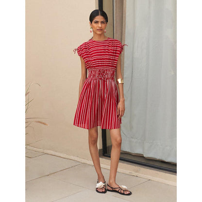 House of Fett Negroni Ruched Dress - Red