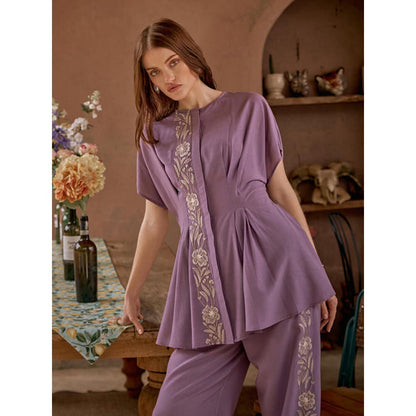 House of Fett Liliana Embroidered Floral Top - Purple