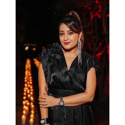 House of Fett Blake Organza Applique Floral Crop Top - Black