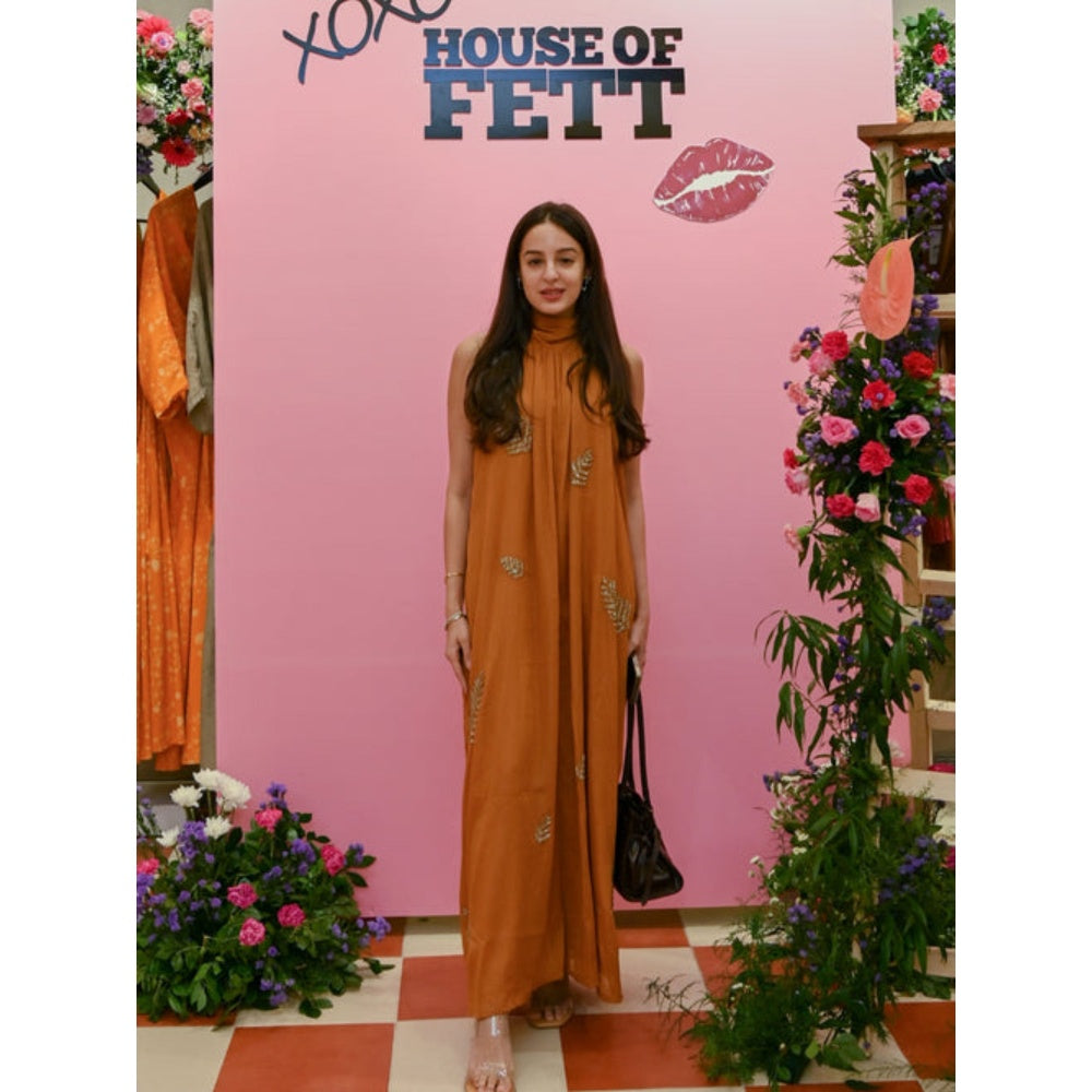 House of Fett Date Palm Hand Embroidered Jumpsuit - Mustard