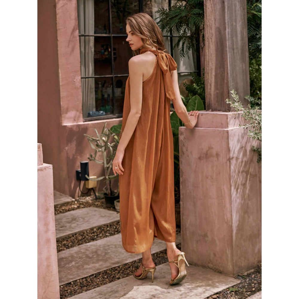 House of Fett Date Palm Hand Embroidered Jumpsuit - Mustard