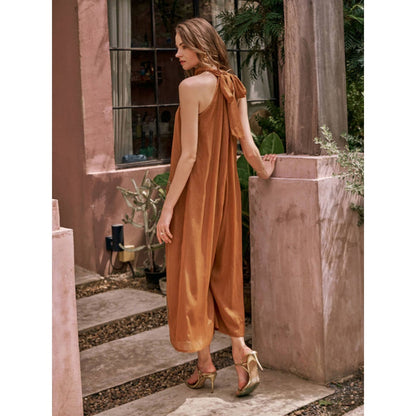House of Fett Date Palm Hand Embroidered Jumpsuit - Mustard