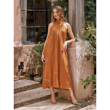 House of Fett Date Palm Hand Embroidered Jumpsuit - Mustard