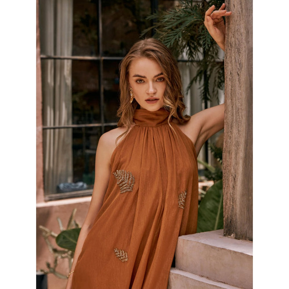 House of Fett Date Palm Hand Embroidered Jumpsuit - Mustard