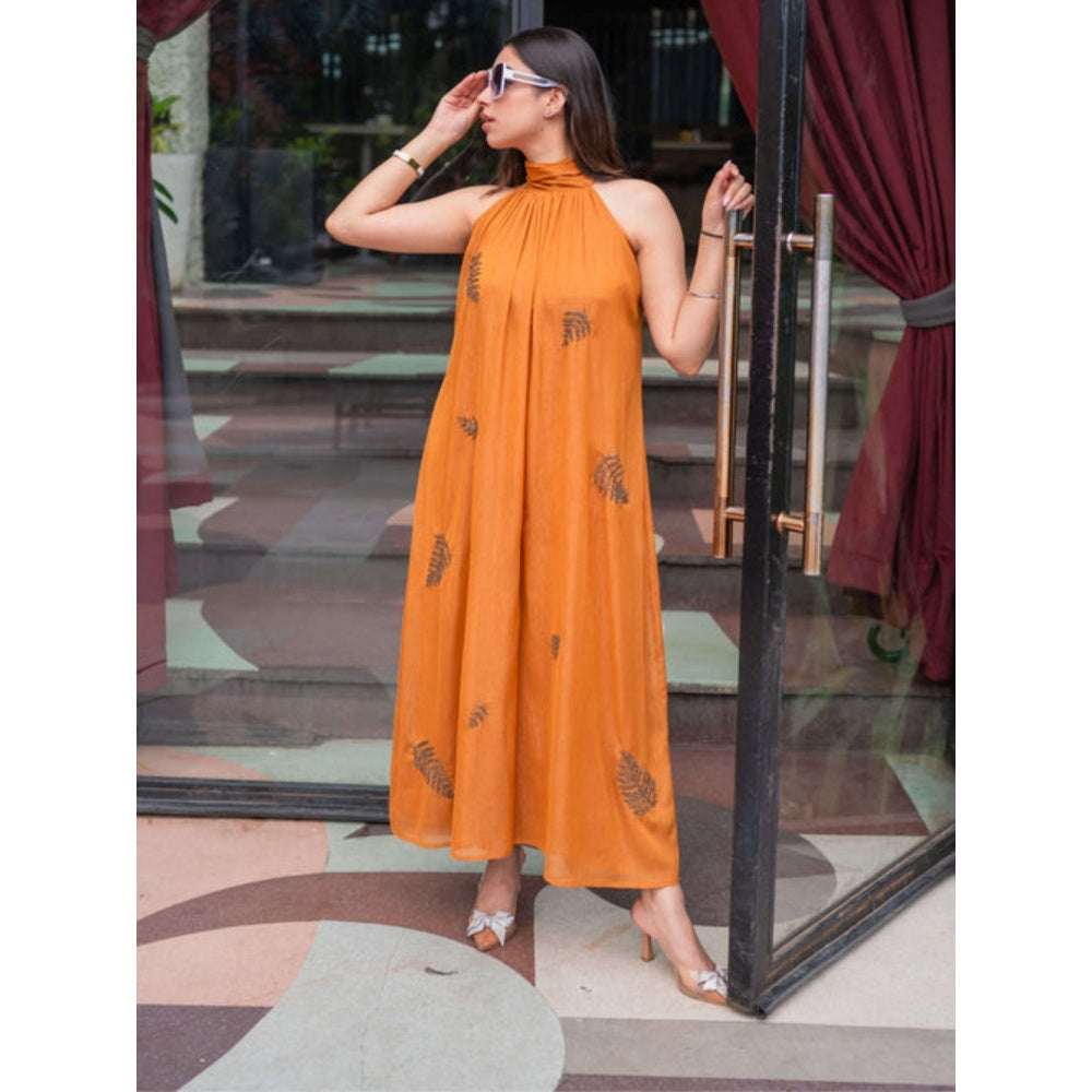 House of Fett Date Palm Hand Embroidered Jumpsuit - Mustard