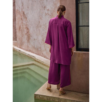 House of Fett Dahlia Crepe Embroidered Tunic - Purple